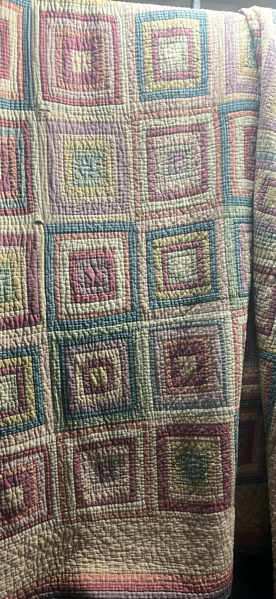 Vintage pink log cabin quilt