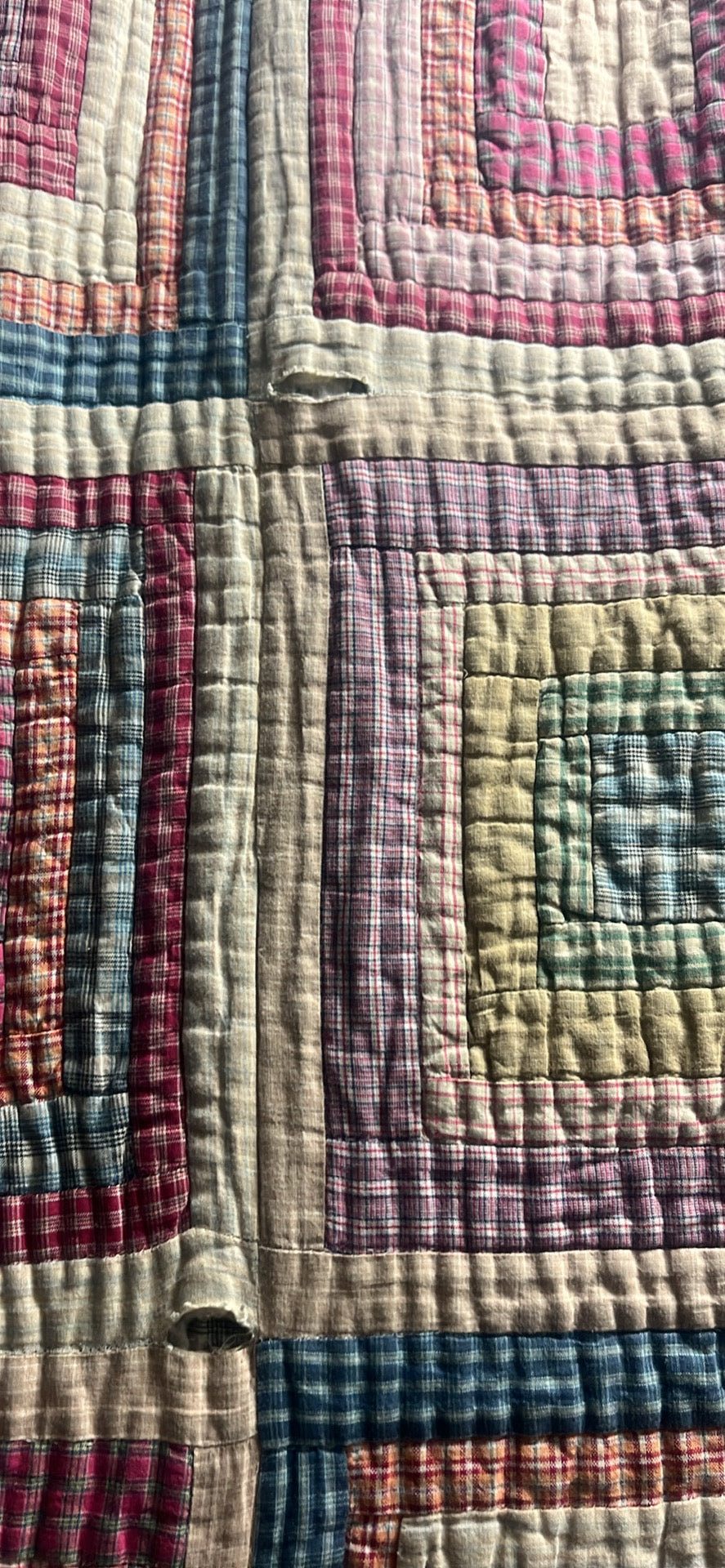 Vintage pink log cabin quilt